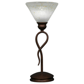 Leaf Mini Table Lamp In Bronze, 7" Gold Ice Crystal Glass