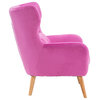 Faux Velvet Wingback Accent Chair With Wooden Legs, Pink