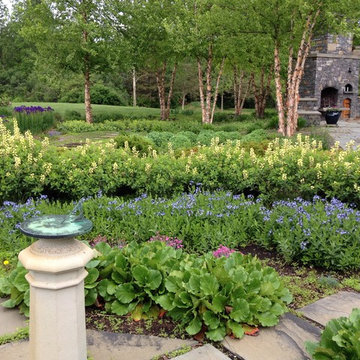 Sundial garden, birch copse, patio