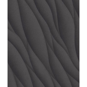 3D Ocean Waves Wallpaper, Anthracite, Double Roll