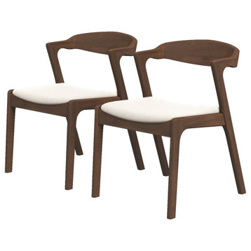 Walton Mid-Century Modern Solid Wood Velvet Dining Chair, Set of 2, Cream