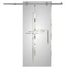Single Sliding Barn Glass Door, V2000 Line Cross Design, 36"x81"
