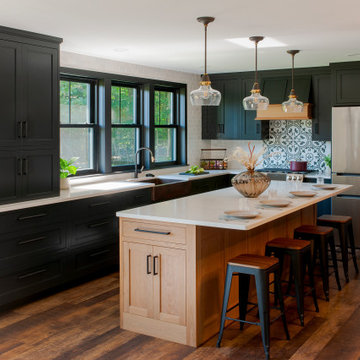 Transitional Kitchen in Black of Night