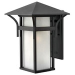 Hinkley - Hinkley 2575SK Large Outdoor Wall Mount Lantern, Black - Harbor has an updated nautical feel, with a style inspired by the clean, strong lines of a welcoming lighthouse. The cast aluminum and brass construction is accented by bold stripes against the etched seedy glass.