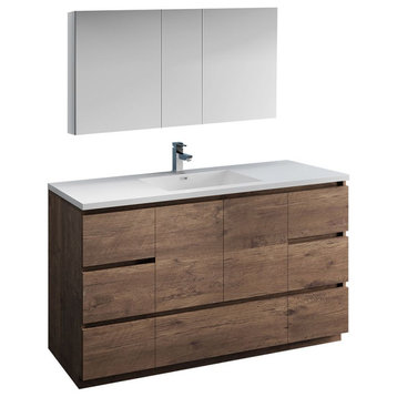 Lazzaro 60" Rosewood Single Sink Vanity Set, Gravina Faucet, Chrome