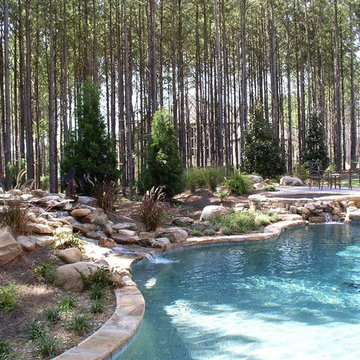 Wooded Pool with Water Features