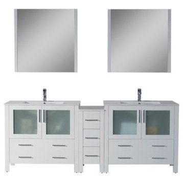 Sydney 84" Double Vanity Set With Mirrors, Glossy White