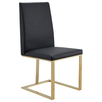 Modrest Frankie Modern Dark Grey Vegan Leather, Antique Brass Dining Chair
