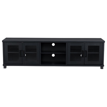 CorLiving Fremont TV Bench with Glass Cabinets for TVs up to 95", Ravenwood Blac