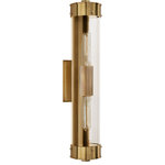 Visual Comfort - Bathroom Wall Sconce, 2-Light Hand-Rubbed Antique Brass, Clear Glass, 21"H - This beautiful wall sconce will magnify your home with a perfect mix of fixture and function. This fixture adds a clean, refined look to your outdoor space. Elegant lines, sleek and high-quality contemporary finishes.Visual Comfort has been the premier resource for signature designer lighting. For over 30 years, Visual Comfort has produced lighting with some of the most influential names in design using natural materials of exceptional quality and distinctive, hand-applied, living finishes.
