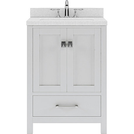 24" Single Bath Vanity in White with Dazzle White Top and Square Sink