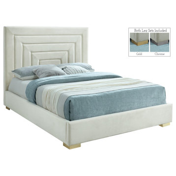 Nora Velvet Upholstered Bed, Cream, Queen