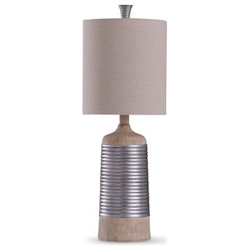 StyleCraft Haverhill Coil Banded Table Lamp, Natural Pine And Silver L29902DS