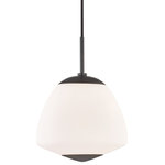 Mitzi by Hudson Valley Lighting - Jane 1-Light Large Pendant, Old Bronze - One way to think about Jane is as a contemporary spin on the schoolhouse tradition. These lights always had similarly-shaped white milk glass shades featuring the fluting and filigree of their age. Smoothing out these lines into a sophisticated simplicity, adding metal accents at base and holder, and completing the look with a fabric-covered cord, Jane updates the look for a feel that's effortlessly cool.