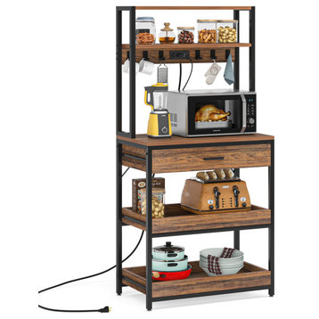 Kitchen Bakers Rack With Power Outlets, Freestanding Microwave Oven Stand