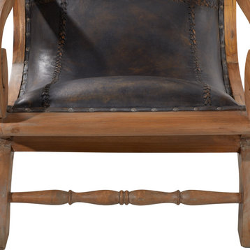 Traditional Dark Brown Wood Accent Chair With Ottoman 37763