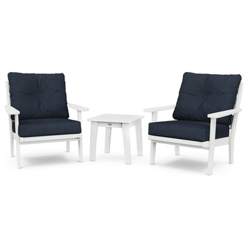 Lakeside 3-Piece Deep Seating Chair Set, White/Marine Indigo