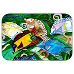 Mary Gifts By The Beach - Fish School Plush Bath Mat, 30"x20" - Bath mats from my original art and designs. Super soft plush fabric with a non skid backing. Eco friendly water base dyes that will not fade or alter the texture of the fabric. Washable 100 % polyester and mold resistant. Great for the bath room or anywhere in the home. At 1/2 inch thick our mats are softer and more plush than the typical comfort mats.Your toes will love you.
