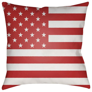 Americana by Surya Poly Fill Pillow, Red/White, 18' x 18'