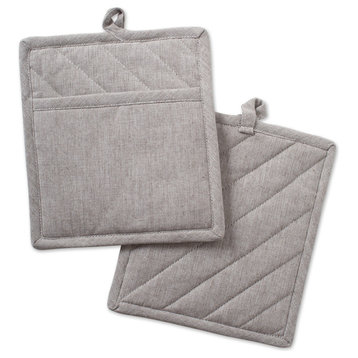 DII Stone Brown Solid Chambray Pot Holder, Set of 2