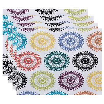 18"x14" Groovy, Geometric Print Placemat, Teal, Set of 4