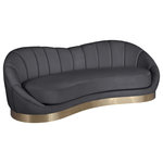 Meridian Furniture - Shelly Velvet Upholstered Sofa , Gray - Unwind and rest when you'rere seated on this Shelly velvet sofa featuring soft grey velvet upholstery. This lovely piece is just the thing to inject drama into your space whether used on its own or in combination with other items in the Shelly collection. The unique shell shape immediately commands attention, and the brushed gold stainless steel base cements the base in contemporary panache.