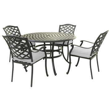 Venice Aluminum 5-Piece Round Dining Set With 4 Arm Chairs, Espresso Brown/Cast Silver