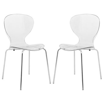 LeisureMod Oyster Dining Side Chair With Strong Metal Legs in Clear Set of 2