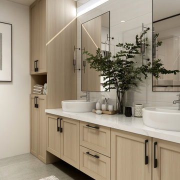 Modern Bathroom -  Beige, White, Mirrors