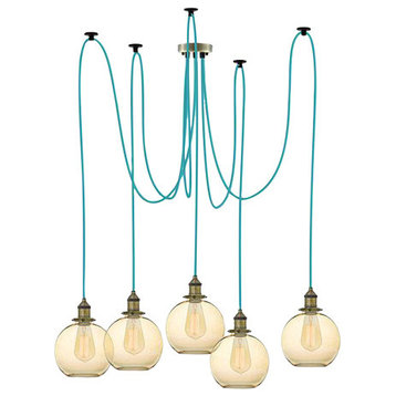 Turquoise And Amber Glass Globe Pendant Light Chandelier
