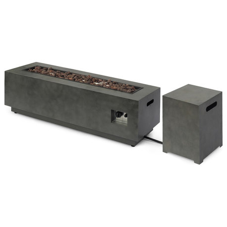 Hemmingway Outdoor Rectangular Fire Pit With Tank Holder, Concrete Finish