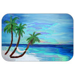 Mary Gifts By The Beach - Palm Island Deco, 20"x15" - Bath mats from my original art and designs. Super soft plush fabric with a non skid backing. Eco friendly water base dyes that will not fade or alter the texture of the fabric. Washable 100 % polyester and mold resistant. Great for the bath room or anywhere in the home. At  1/2 inch thick our mats are softer and more plush than the typical comfort mats.Your toes will love you.