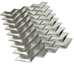Stainless Steel 3D Herringbone Mosaic, 11"x11" Sheets, Set of 50