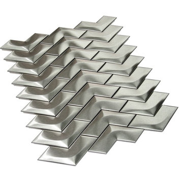 Stainless Steel 3D Herringbone Mosaic, 11"x11" Sheets, Set of 10