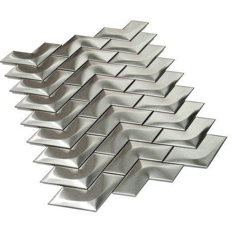 Stainless Steel 3D Herringbone Mosaic, 11"x11" Sheets, Set of 50