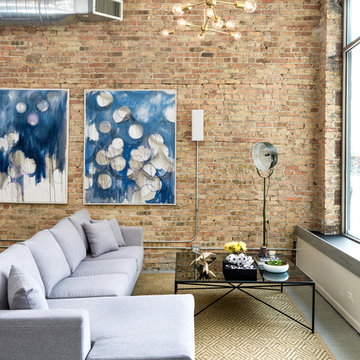 Asher Contemporary Fabric Sectional on Chrome Outline Legs