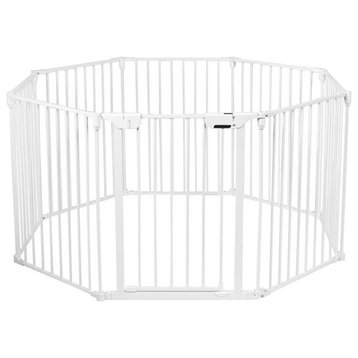 Costway 8-panel Iron and Plastic Wall Mount Adjustable Baby Safety Gate in White