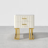 White Modern Small 2 Drawers Nightstand With Faux Marble Top and Gold Base