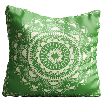 Boho Indian Mandala Green Throw Pillow Case