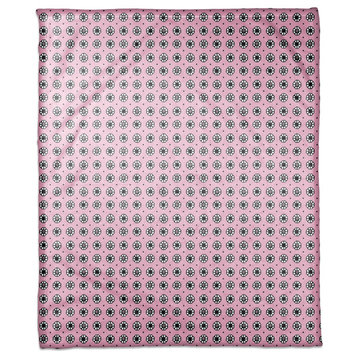 Pixel Floral Pattern in Pink Fleece Blanket