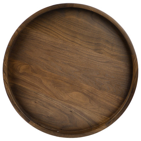 Round Black Walnut Solid Wood Tray Ottoman Tray, 20inch