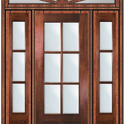 Prehung French Sidelights-Transom Door 96 Mahogany 3/4 Lite 6 Lite - Patio Doors