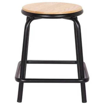 Cora Dining Stool Frosted Black w/Round Natural Ash Wood Seat (Set of 4)