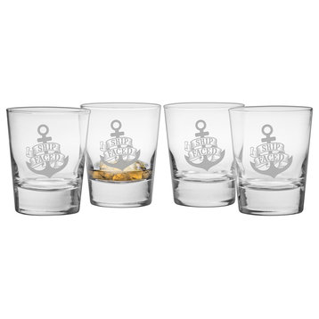 "Ship Faced" Double Old Fashioned Glasses, Set of 4