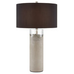 Currey & Company - Edfu Table Lamp - A glance at the Edfu Table Lamp leaves the impression that a clear column has been filled with sand, but this gray table lamp is made of concrete and composite that has been merged into one single piece. The concrete portion that anchors the lamp has a surface that looks finely aged. This and the fluted delicacy where it joins the clear material strikingly imitate desert-blown sand.