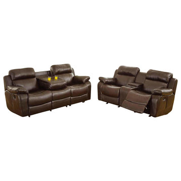 Homelegance Marille 3-Piece Reclining Living Room Set, Brown Leather