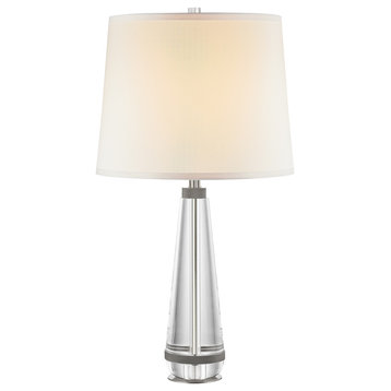 Calista Table Lamp, Polished Nickel/White Silk, 5"Dx28.625"H