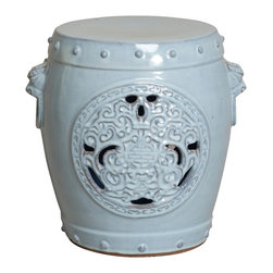 Misty Blue Dragon Medallion Garden Stool - Home Decor