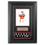 Heritage Sports Art - Original Art of the MLB 1983 Houston Astros Uniform - This beautifully framed piece features an original piece of watercolor artwork glass-framed in an attractive two inch wide black resin frame with a double mat. The outer dimensions of the framed piece are approximately 17" wide x 24.5" high, although the exact size will vary according to the size of the original piece of art. At the core of the framed piece is the actual piece of original artwork as painted by the artist on textured 100% rag, water-marked watercolor paper. In many cases the original artwork has handwritten notes in pencil from the artist. Simply put, this is beautiful, one-of-a-kind artwork. The outer mat is a rich textured black acid-free mat with a decorative inset white v-groove, while the inner mat is a complimentary colored acid-free mat reflecting one of the team's primary colors. The image of this framed piece shows the mat color that we use (Red). Beneath the artwork is a silver plate with black text describing the original artwork. The text for this piece will read: This original, one-of-a-kind watercolor painting of the 1983 Houston Astros uniform is the original artwork that was used in the creation of this Houston Astros uniform evolution print and tens of thousands of other Houston Astros products that have been sold across North America. This original piece of art was painted by artist Nola McConnan for Maple Leaf Productions Ltd. Beneath the silver plate is a 3" x 9" reproduction of a well known, best-selling print that celebrates the history of the team. The print beautifully illustrates the chronological evolution of the team's uniform and shows you how the original art was used in the creation of this print. If you look closely, you will see that the print features the actual artwork being offered for sale. The piece is framed with an extremely high quality framing glass. We have used this glass style for many years with excellent results. We package every piece very carefully in a double layer of bubble wrap and a rigid double-wall cardboard package to avoid breakage at any point during the shipping process, but if damage does occur, we will gladly repair, replace or refund. Please note that all of our products come with a 90 day 100% satisfaction guarantee. Each framed piece also comes with a two page letter signed by Scott Sillcox describing the history behind the art. If there was an extra-special story about your piece of art, that story will be included in the letter. When you receive your framed piece, you should find the letter lightly attached to the front of the framed piece. If you have any questions, at any time, about the actual artwork or about any of the artist's handwritten notes on the artwork, I would love to tell you about them. After placing your order, please click the "Contact Seller" button to message me and I will tell you everything I can about your original piece of art. The artists and I spent well over ten years of our lives creating these pieces of original artwork, and in many cases there are stories I can tell you about your actual piece of artwork that might add an extra element of interest in your one-of-a-kind purchase.