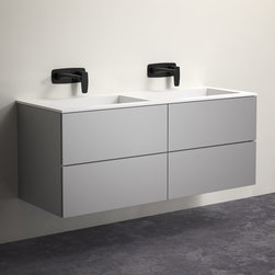 LUSSO STONE CELARE MATT CONCRETE GREY DOUBLE VANITY UNIT AND BASIN 1200 - Products
